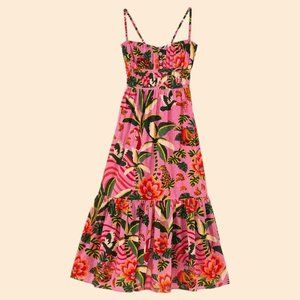 Farm Rio Pink Leopard Forest Midi Maxi Dress Tropical Pink Floral